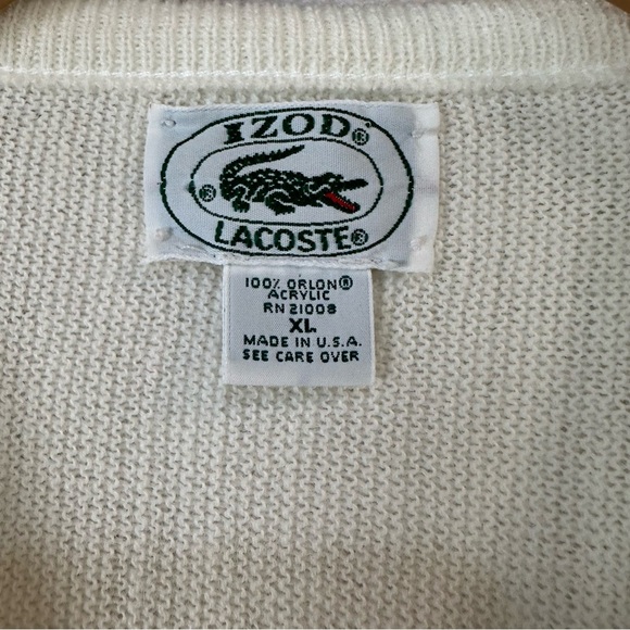 VINTAGE Izod Lacoste Sweater Men's XL White Alligator Knit V Neck Golf USA - Picture 5 of 5